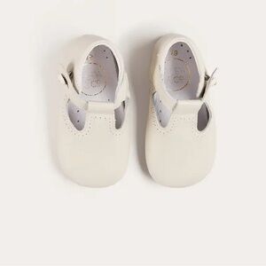 Pepa London T-Bar Leather Pram Shoes in Ivory